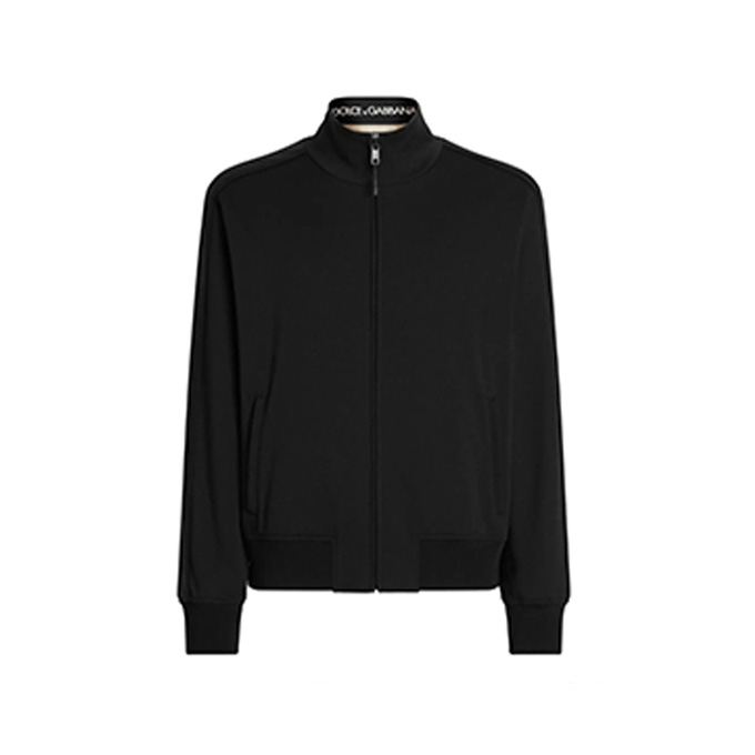 dolce & gabbana zip‑up leather‑patch bomber jacket